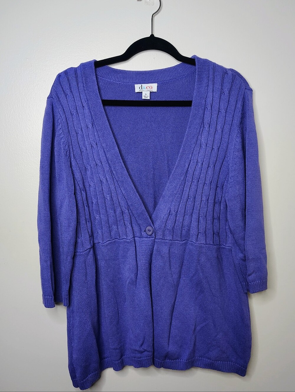 D&Co‎ Denim & Company Purple Cable Knit Button Front Cardigan Sweater XL